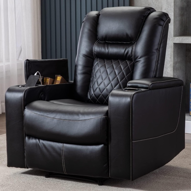 Home Cinema Recliner Chairs - CANMOV 電動リクライニングチェア、USBポートとカップホルダー付き、通気性のあるレザー製ホームシアターシート、隠しアーム付き