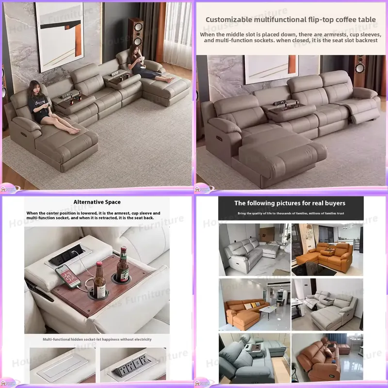 Home Cinema Recliner Chairs - モダンなリクライニングソファ、第一層牛革製、調節可能な映画館シート、リビングルーム家具、ホームシアターチェア
