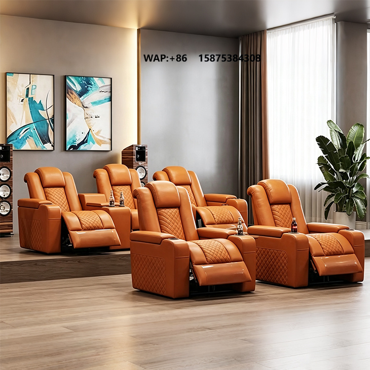 Home Cinema Recliner Chairs - KMJ 3人掛け多機能ダブルダイヤモンドステッチレザーホームシアター家具リクライニングチェア電動シネマソファ