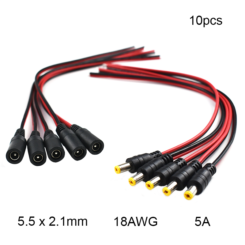 Ambient Light Strip Tv - 18 AWG 10個入り 5.5x2.1mm オス・メスプラグ 5A