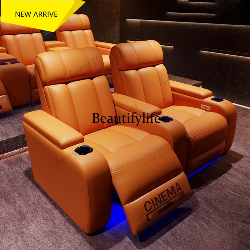 Home Cinema Recliner Chairs - G153 高級本革電動リクライニングシネマチェア（カップホルダー、LEDライト付き）- ホームシアター電動リクライニングソファ
