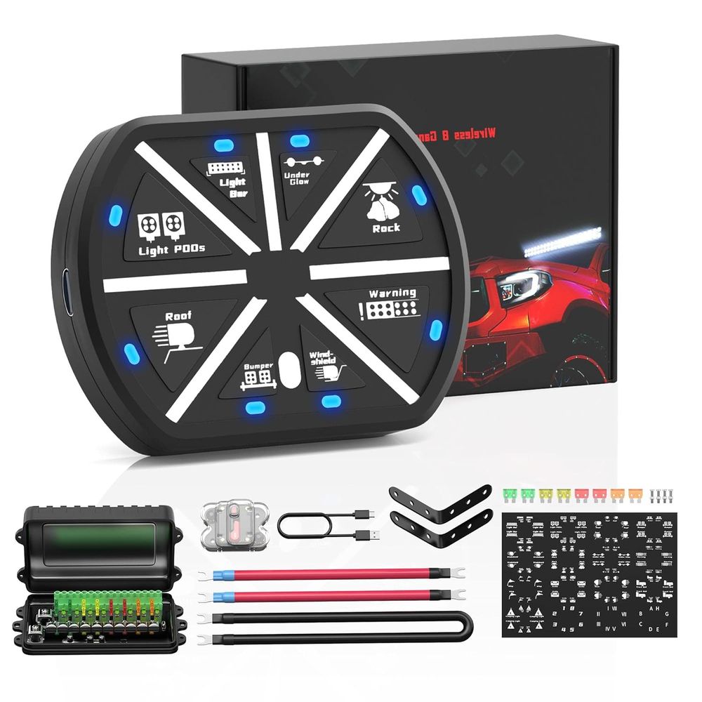 Universal Remote Control - 8連スイッチパネルユニバーサル回路制御リレーシステムボックス自動車用充電式リモートワイヤレスコントロールパネル（オンオフ付き）