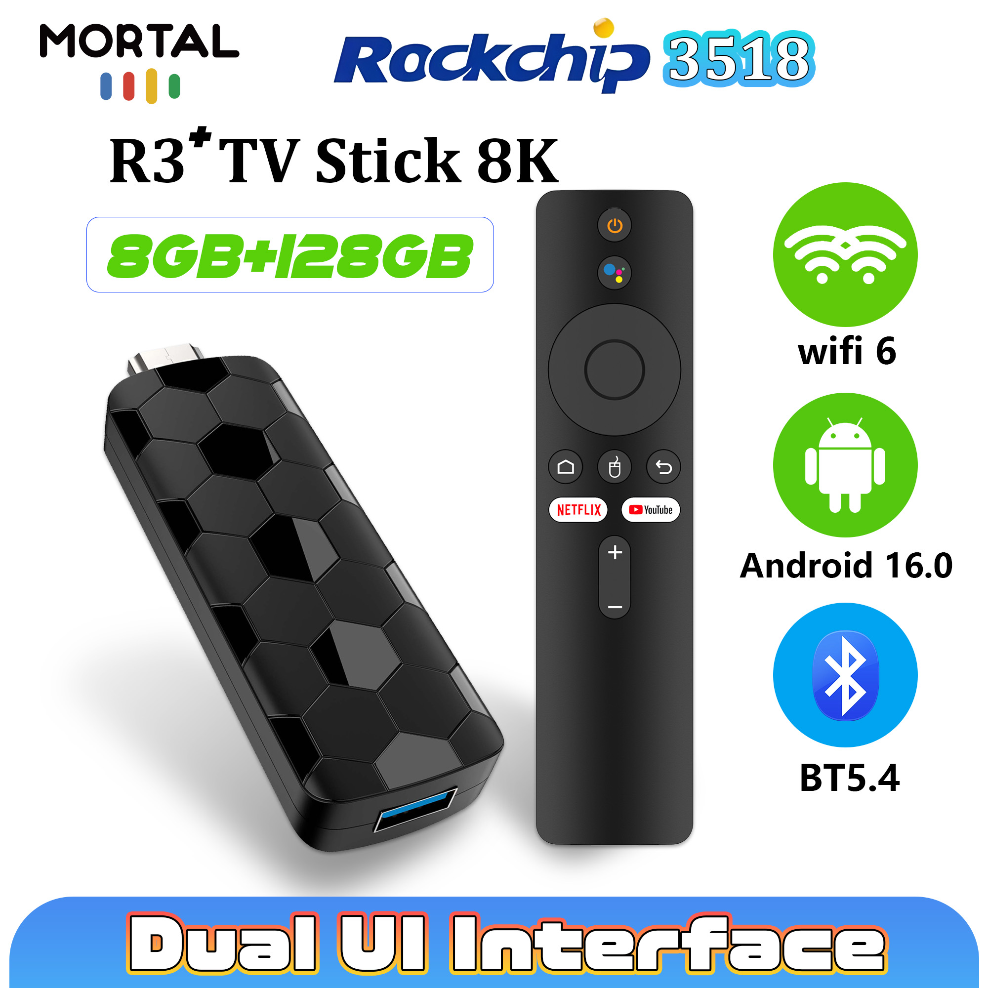 Home Cinema Furniture - Mortal R3+ TVスティック Android 16 8G128GB