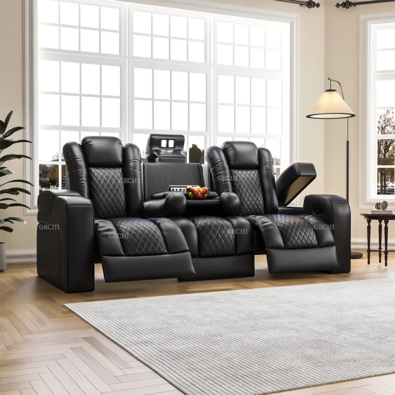 Home Cinema Recliner Chairs - 高級シアター家具 ブラックカラー 3人掛け電動シネマソファ ホームシアターソファ シネマリビングルーム リクライニングソファチェア