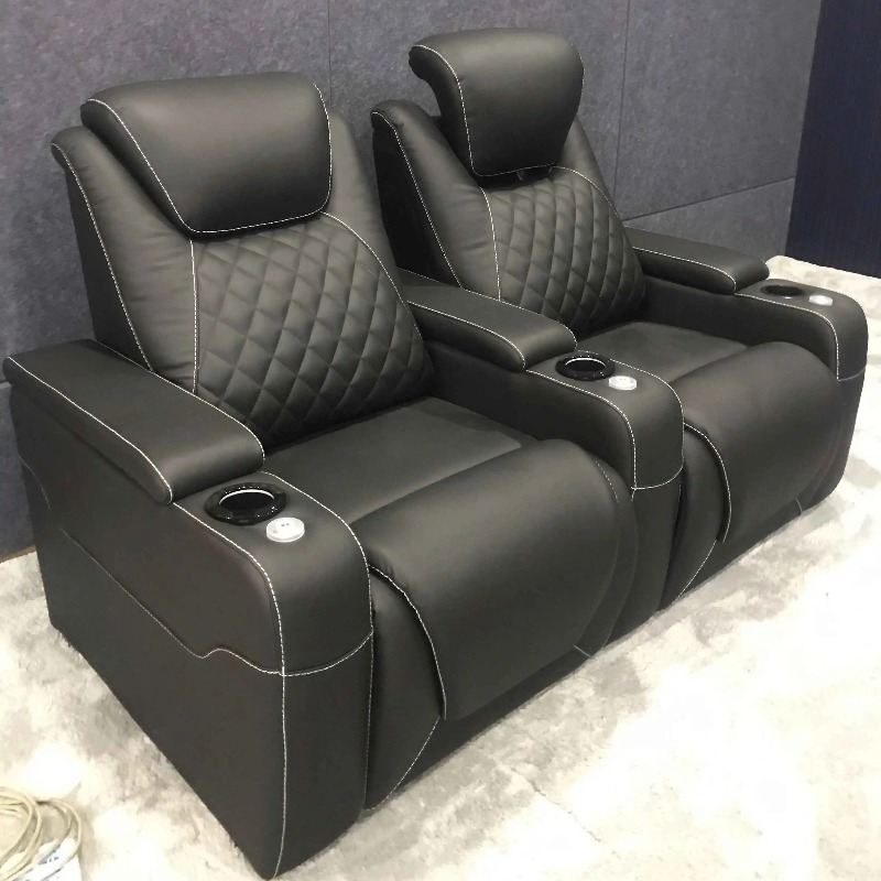 Home Cinema Recliner Chairs - ホームデザインのヴィラ映画館用シート、シアター家具、本革ダイヤモンドステッチシネマリクライニングチェアソファ