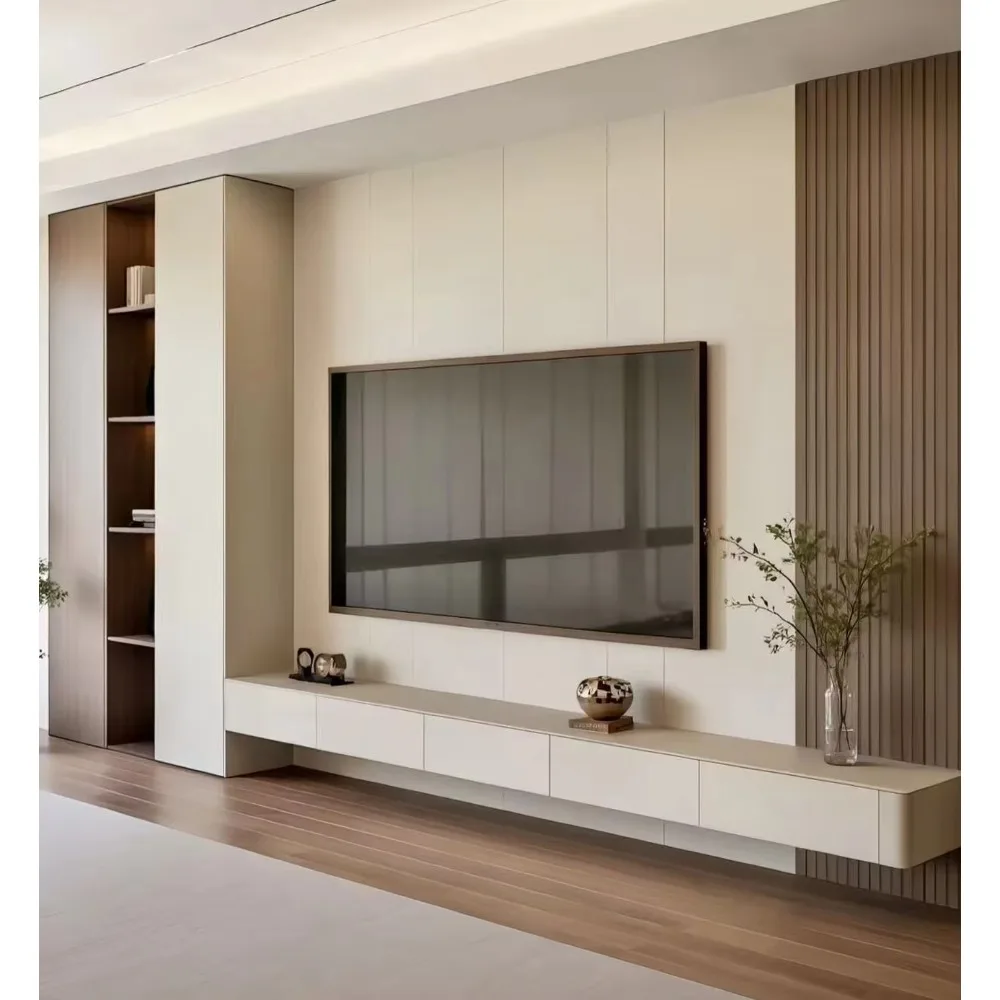 モダンなカスタム木製ロータイプテレビ台、パネルデザイン、高さ - Home Cinema Furniture のレビューと価格