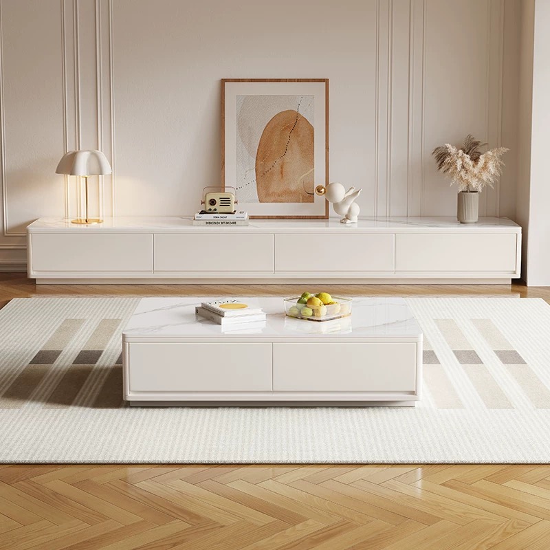 モダンな高級木製大理石テレビキャビネットとコーヒーテーブルセ - Home Cinema Furniture のレビューと価格