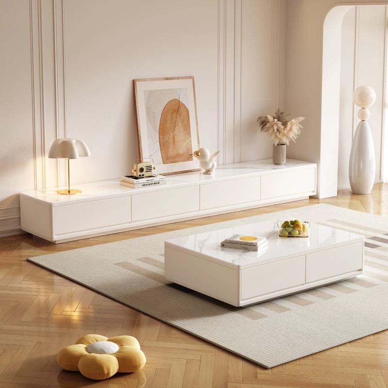 モダンな高級木製大理石テレビキャビネットとコーヒーテーブルセ - Home Cinema Furniture のレビューと価格