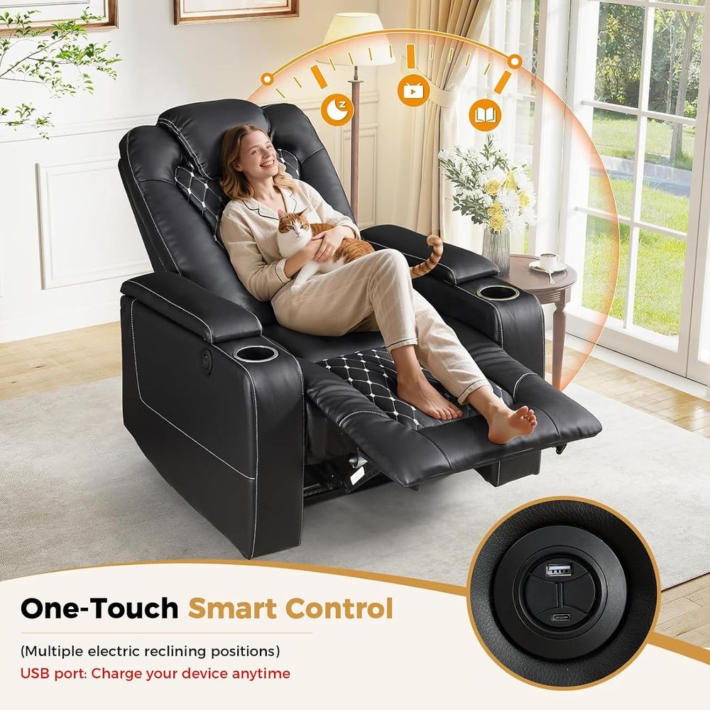 USBポートとカップホルダー付き電動リクライニングチェア - - Home Cinema Recliner Chairs のレビューと価格