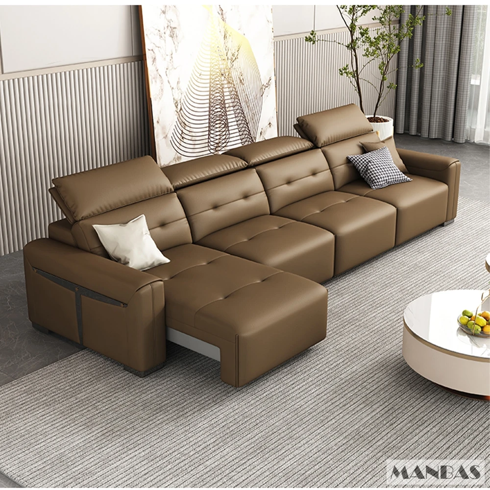 本革電動コンバーチブルソファベッド、調節可能なヘッドレスト付 - Home Cinema Furniture のレビューと価格